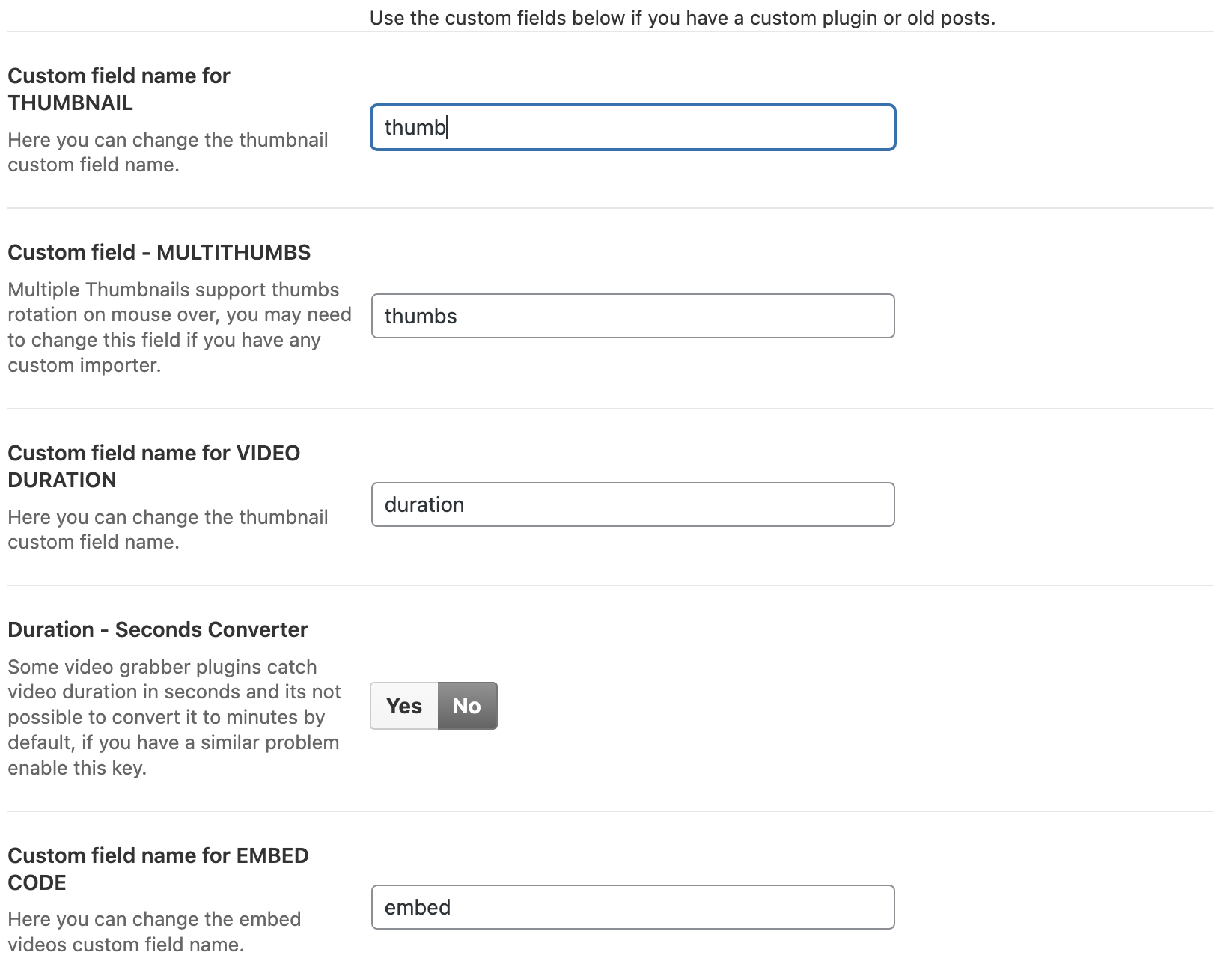 Custom fields popcorn theme